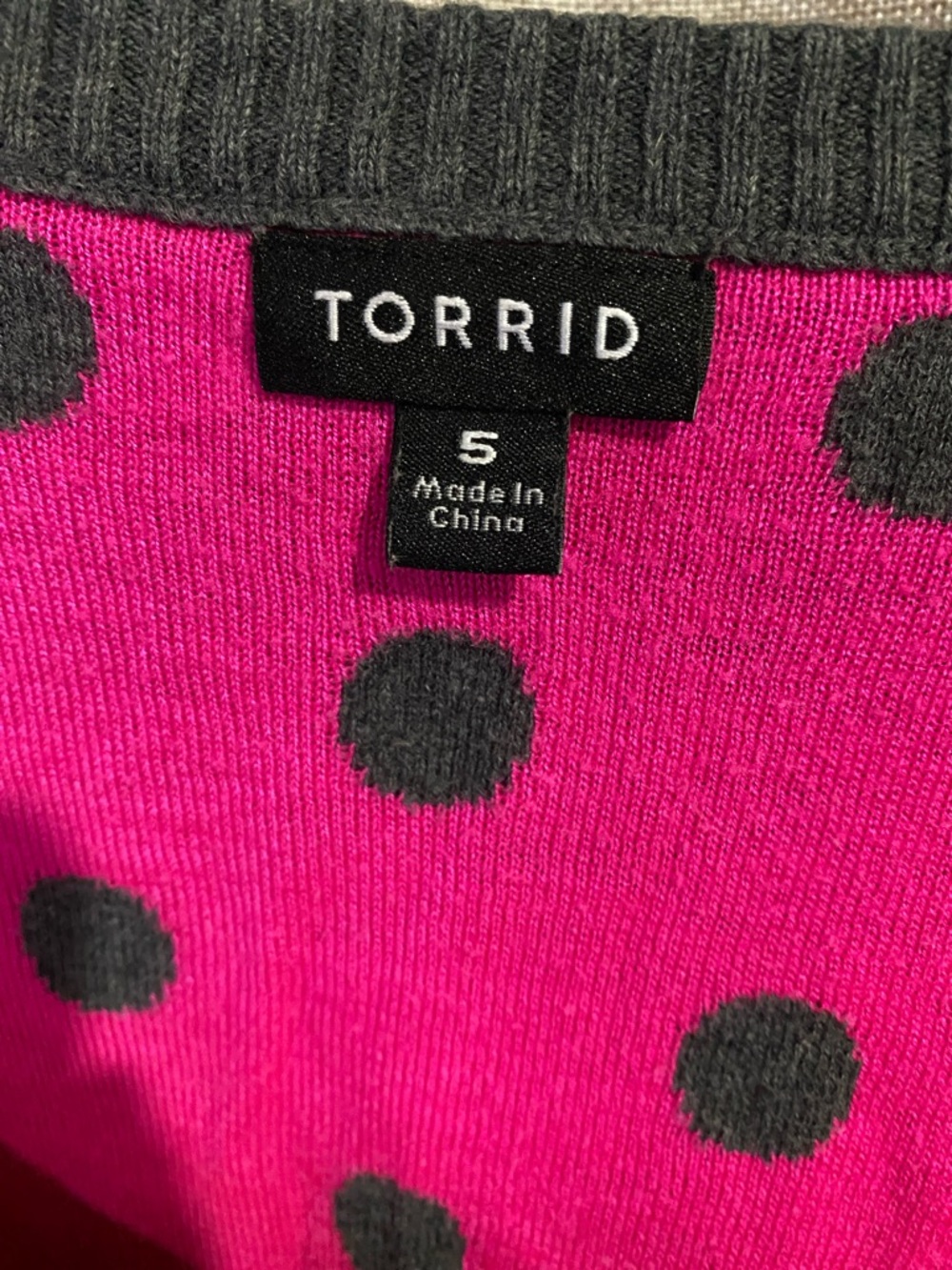 torrid Hot Pink & Charcoal Polka Dot Stripe Scoop Neck sweatshirt - Picture 2 of 3